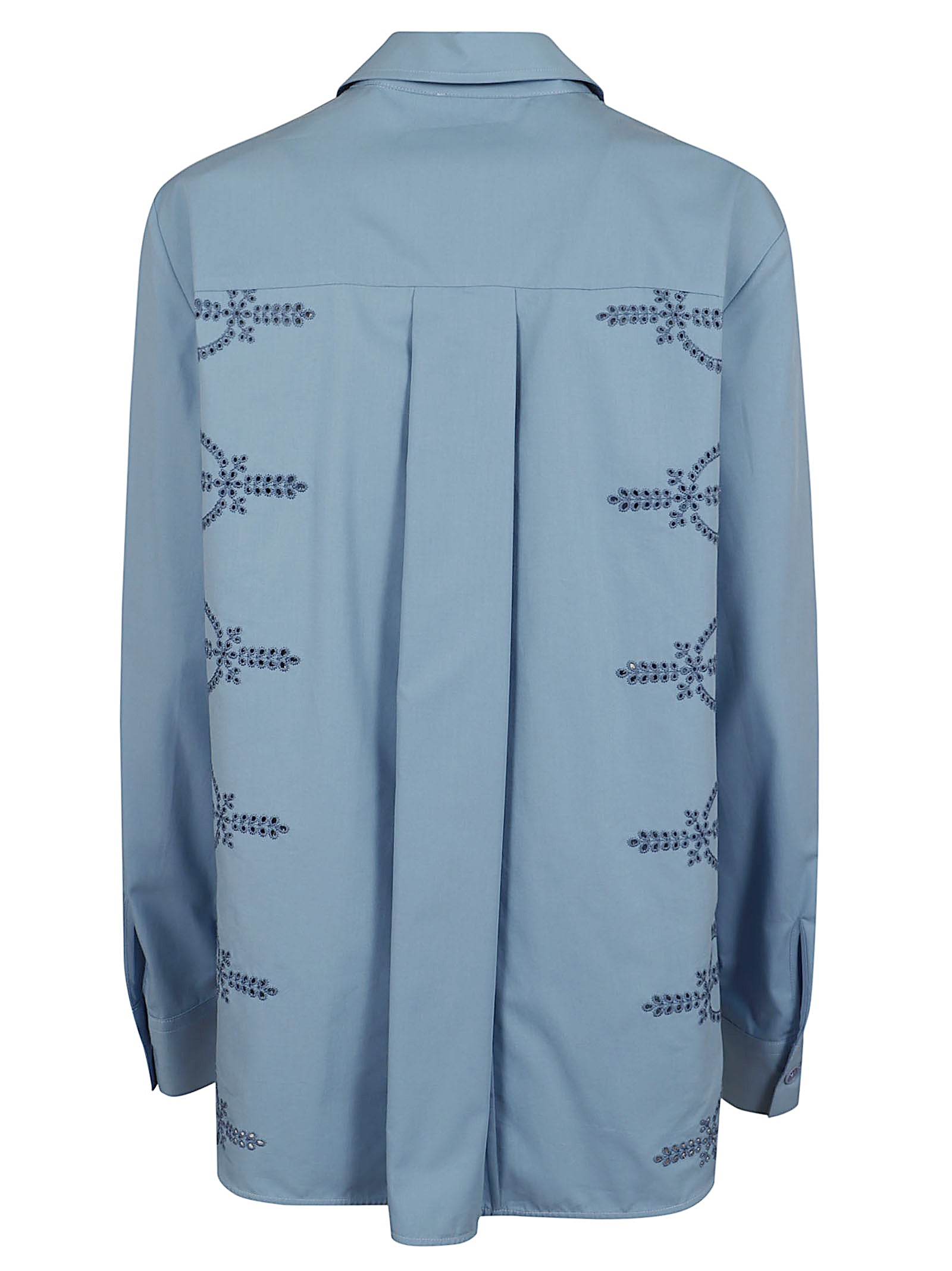 Blue Cotton Shirt with Intricate Lace Cutouts