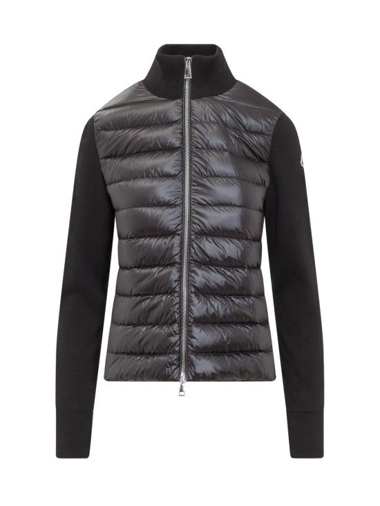 Quilted Padded Jacket With Knit Sleeves And High Collar