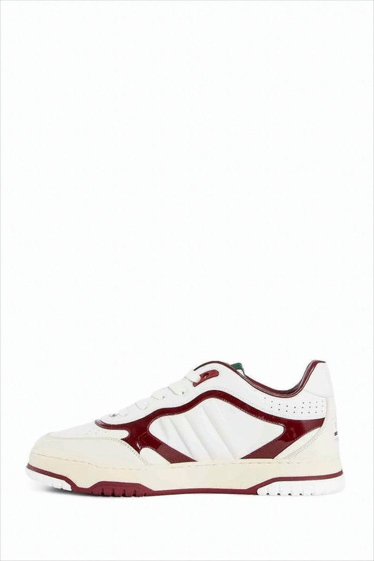 Low-Top Sneakers with Burgundy Patent Overlays