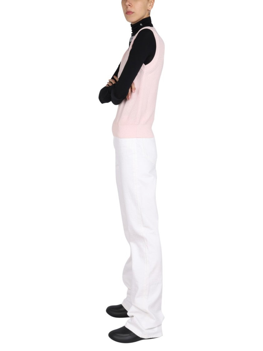 V-Neck Knitted Vest With Ribbed Texture