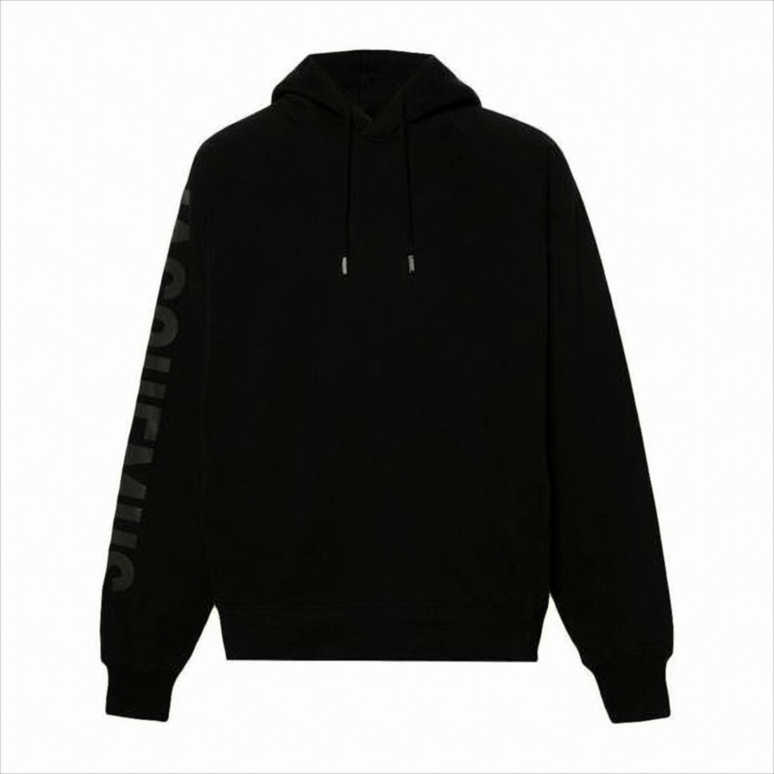 Relaxed Fit Black Cotton Hoodie With Tonal Logo