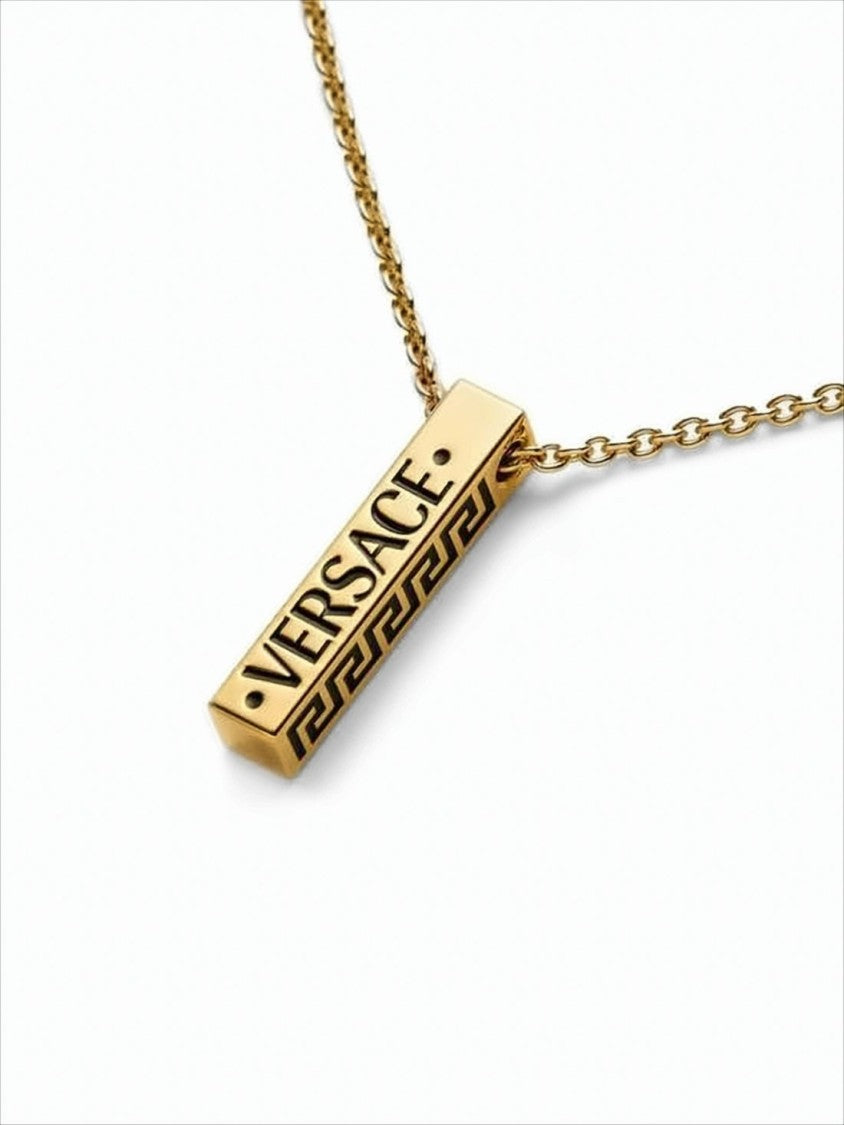 Gold-tone Metal Necklace with Rectangular Pendant