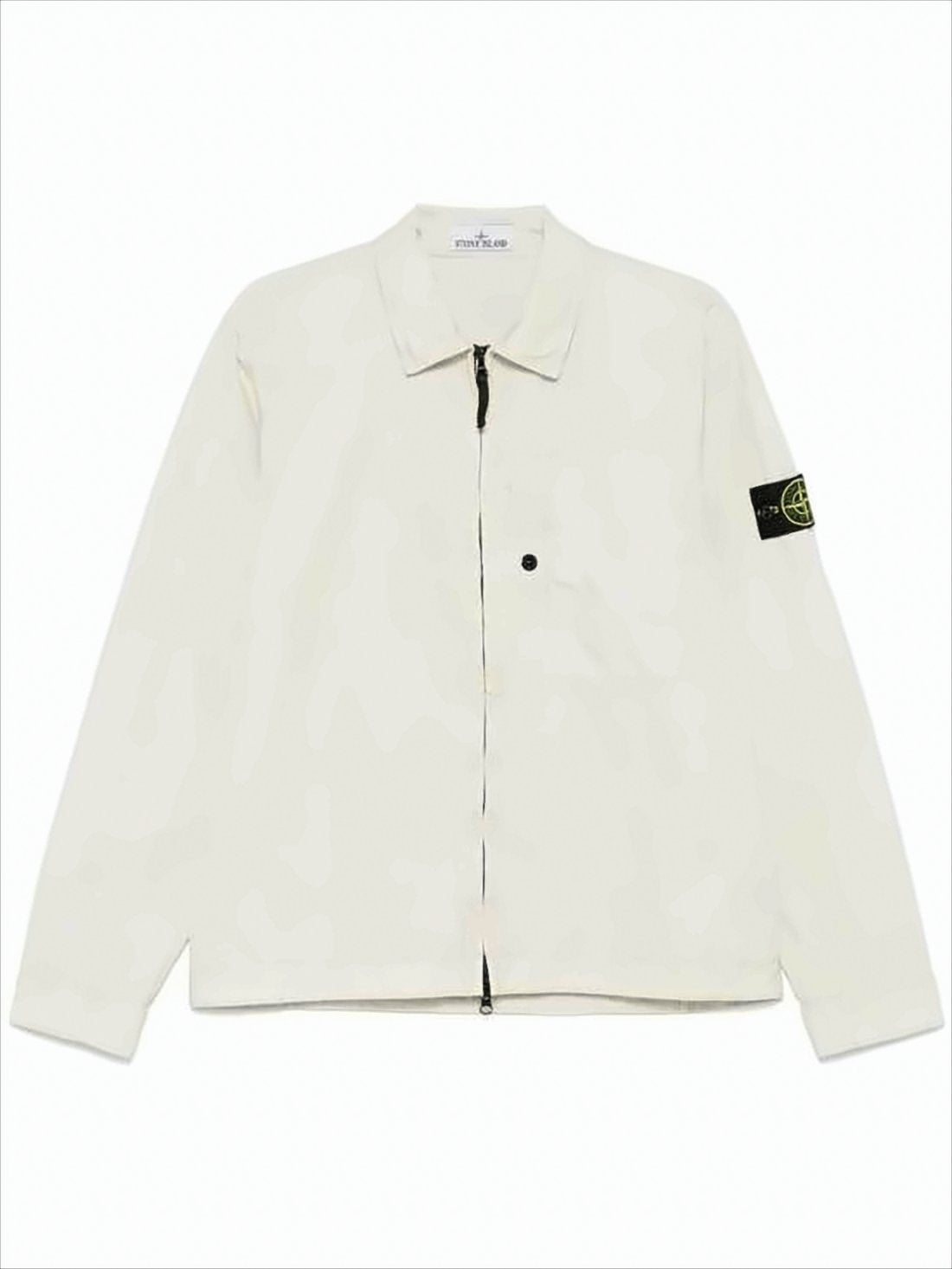 White Long-Sleeve Shirt with Zipper Closure