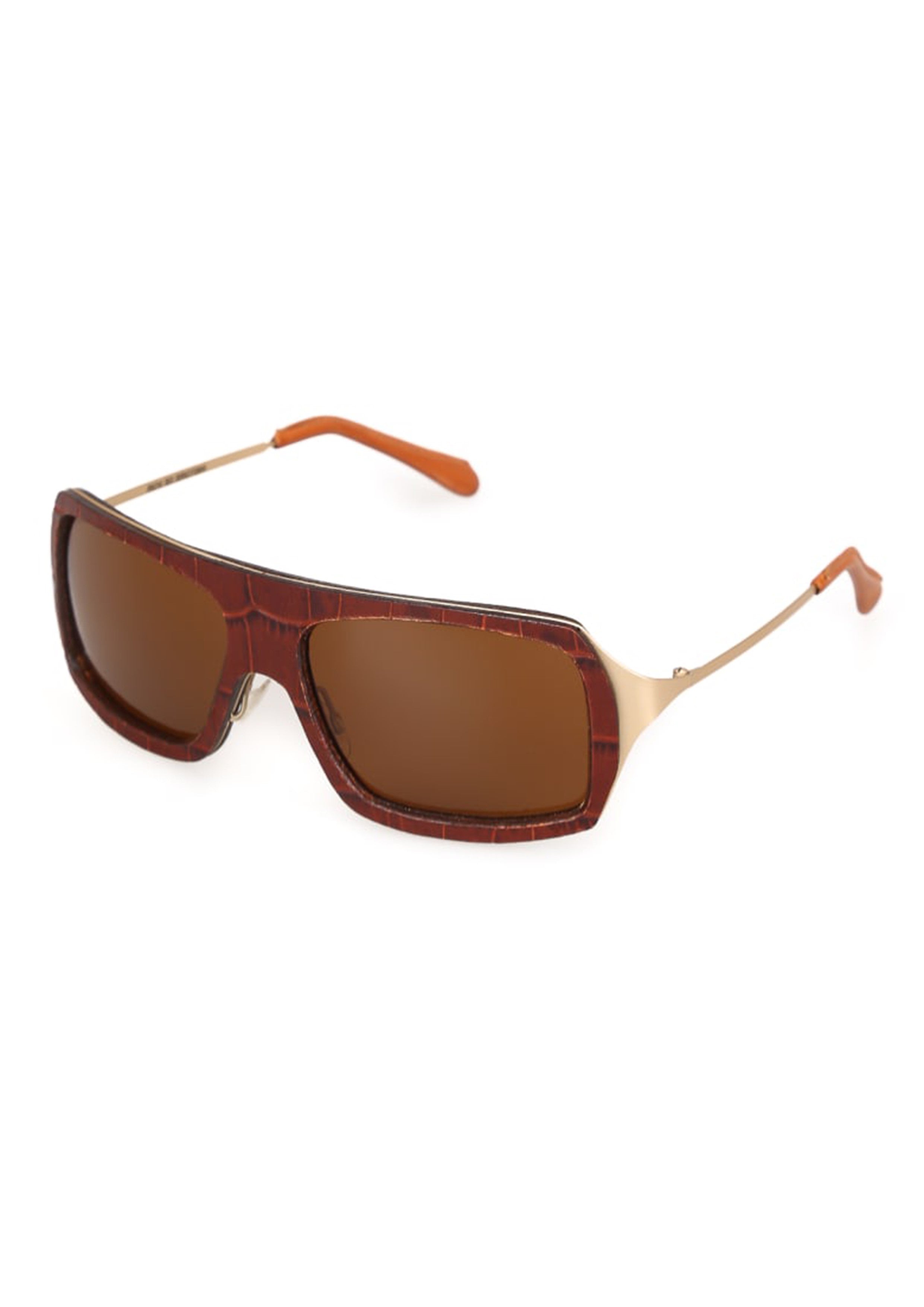Rectangular Frame Sunglasses with Leather and Metal Accents