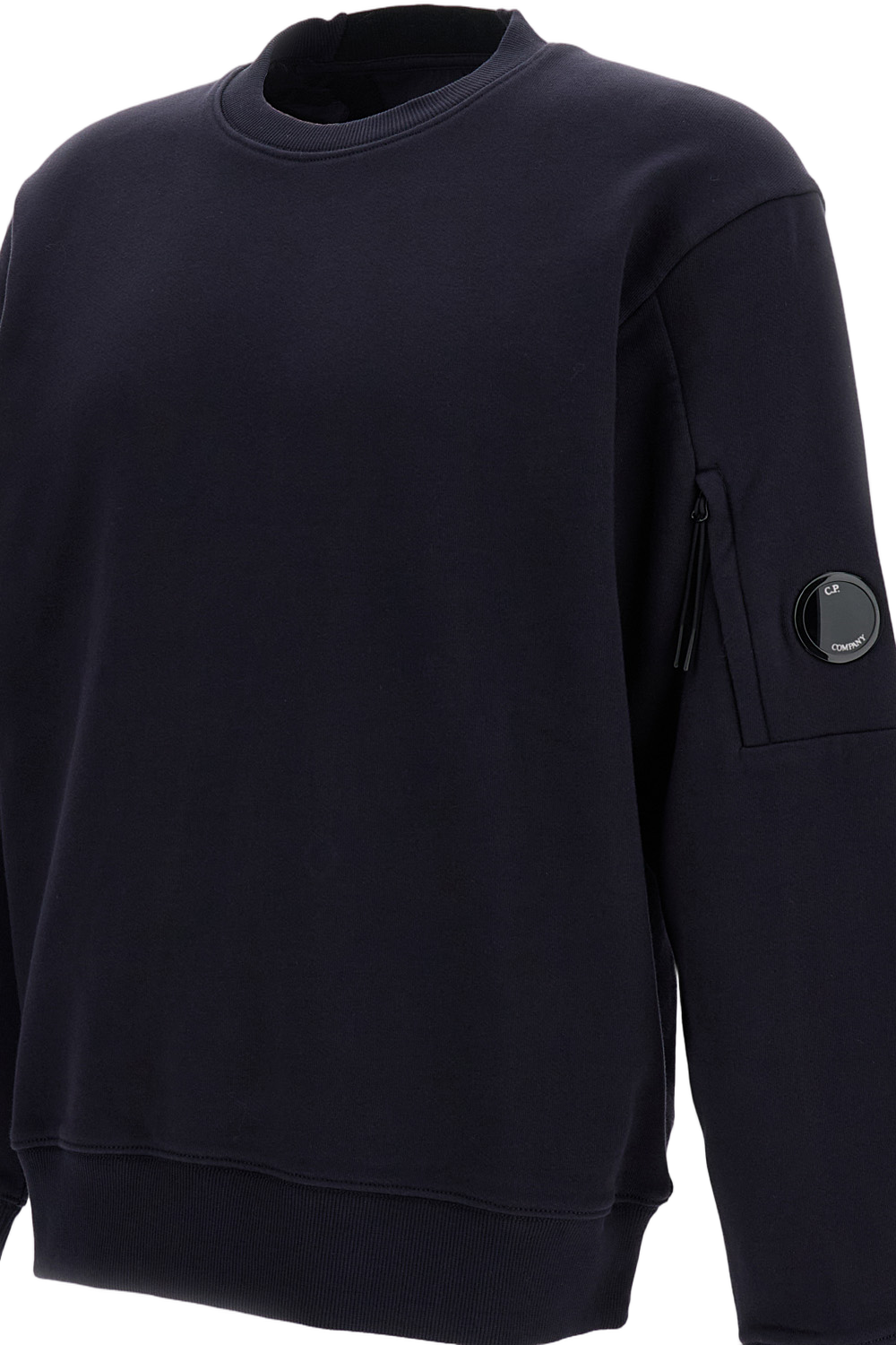 Diagonal Raised Fleece Crewneck Sweatshirt with Lens Detail