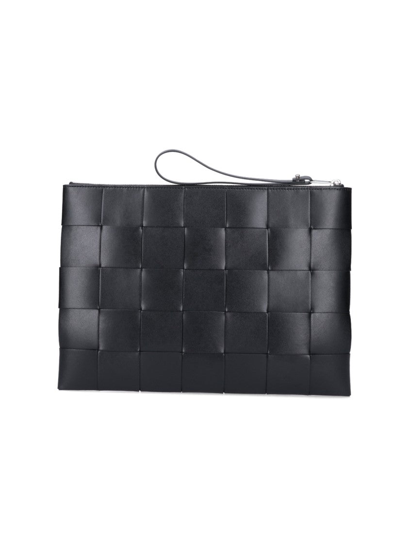 Large Intrecciato Leather Clutch With Removable Zipper Pull