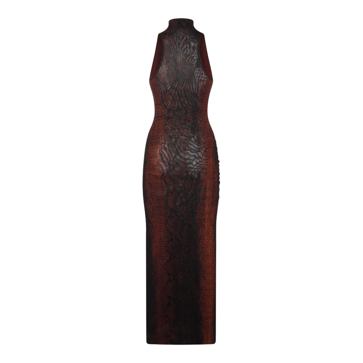 Textured Snake-Skin Maxi Dress with High Neckline