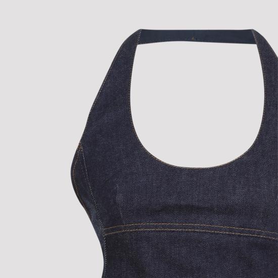 Fitted Sleeveless Denim Top with Halter Neckline