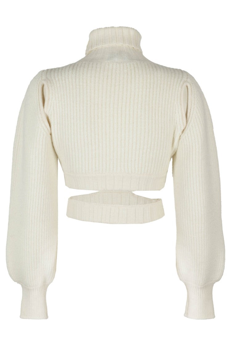 Ribbed Crop Pullover With High Neck