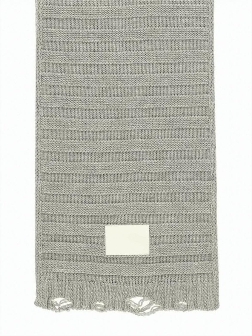 Ribbed Knit Scarf With Distressed Edges