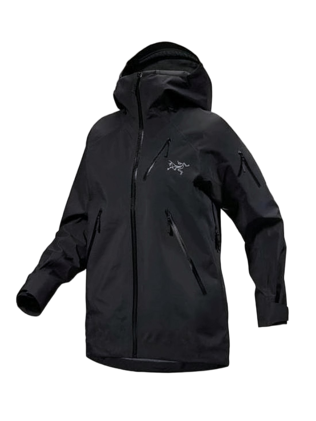 Streamlined Black Jacket With High Collar And Zippered Pockets