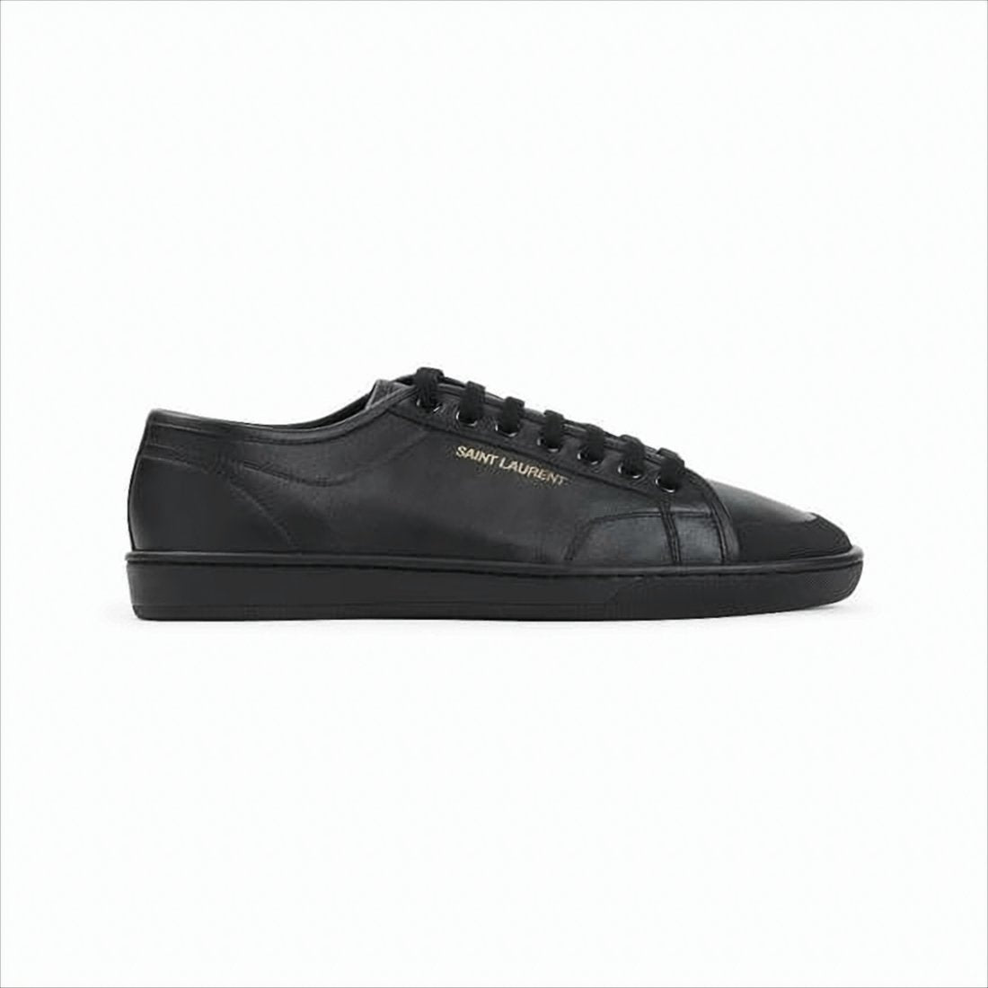 Minimalist Black Calf Leather Low-Top Sneakers