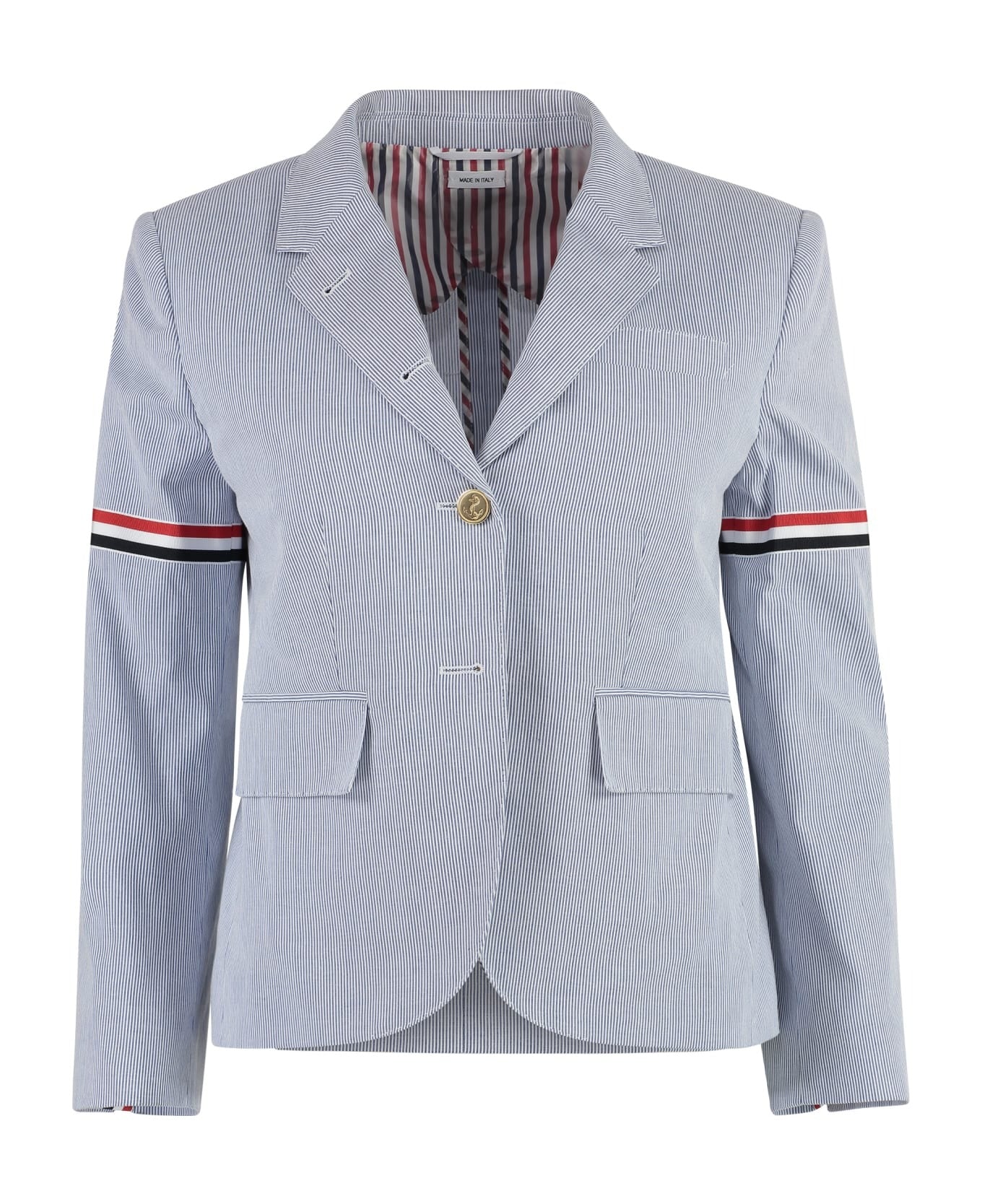 Tailored Light Blue Pinstripe Jacket with Striped Detail
