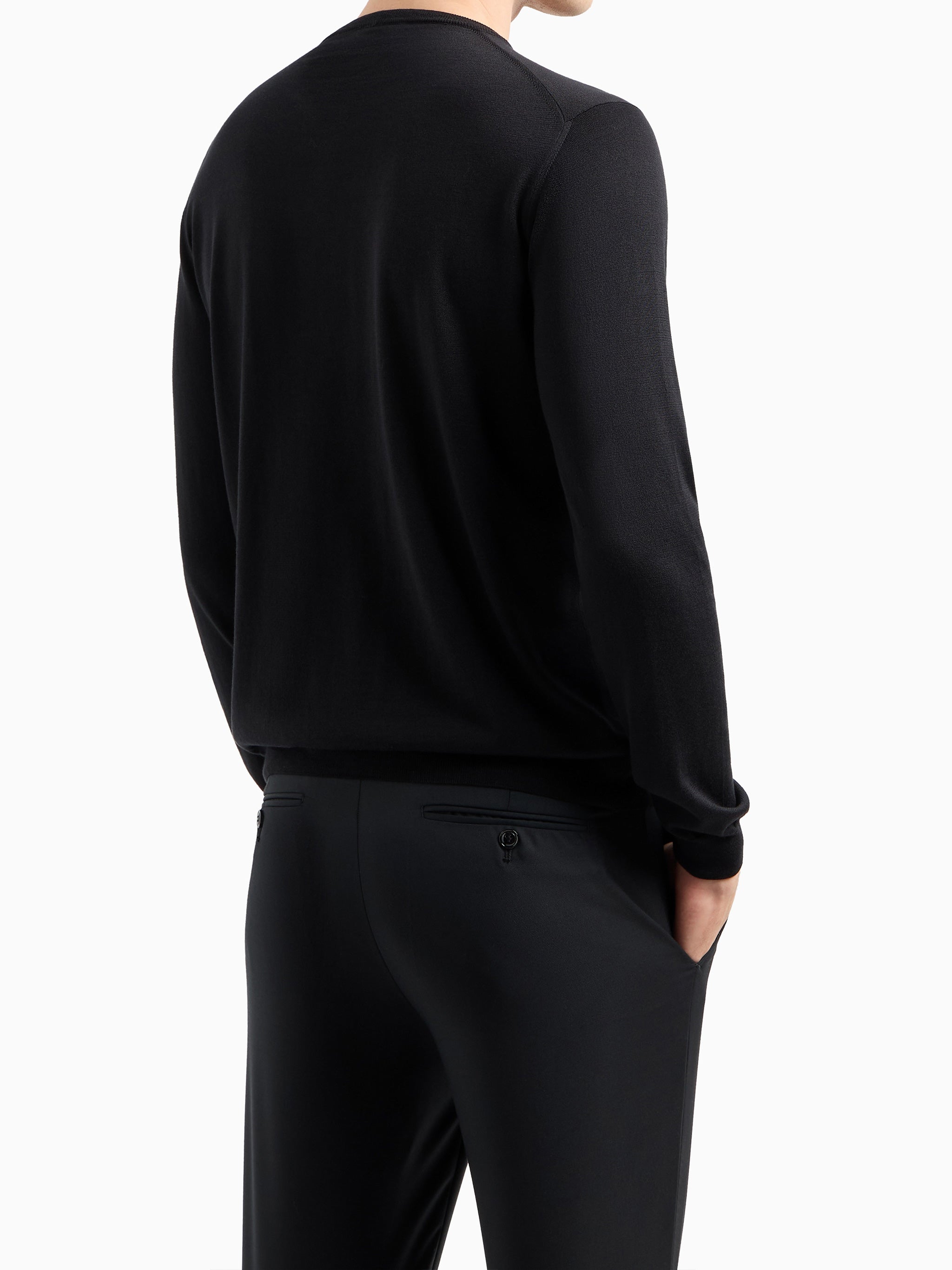 Minimalist Black Fitted Crew Neck Sweater