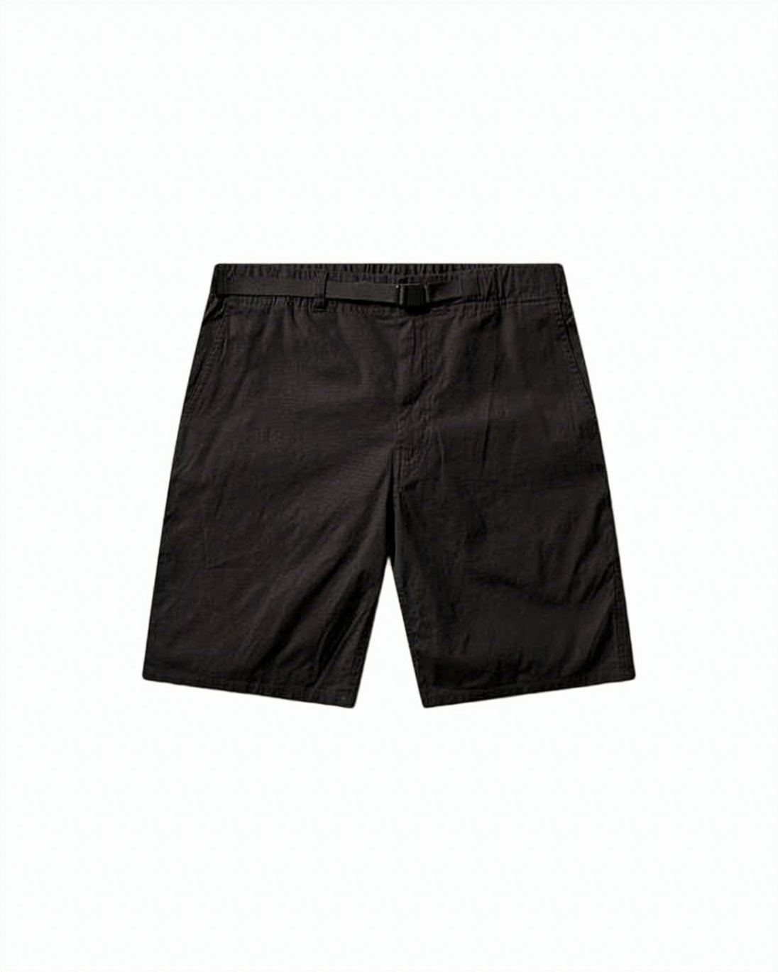 Mid-Thigh Black Shorts With Adjustable Waist And Two Back Pockets