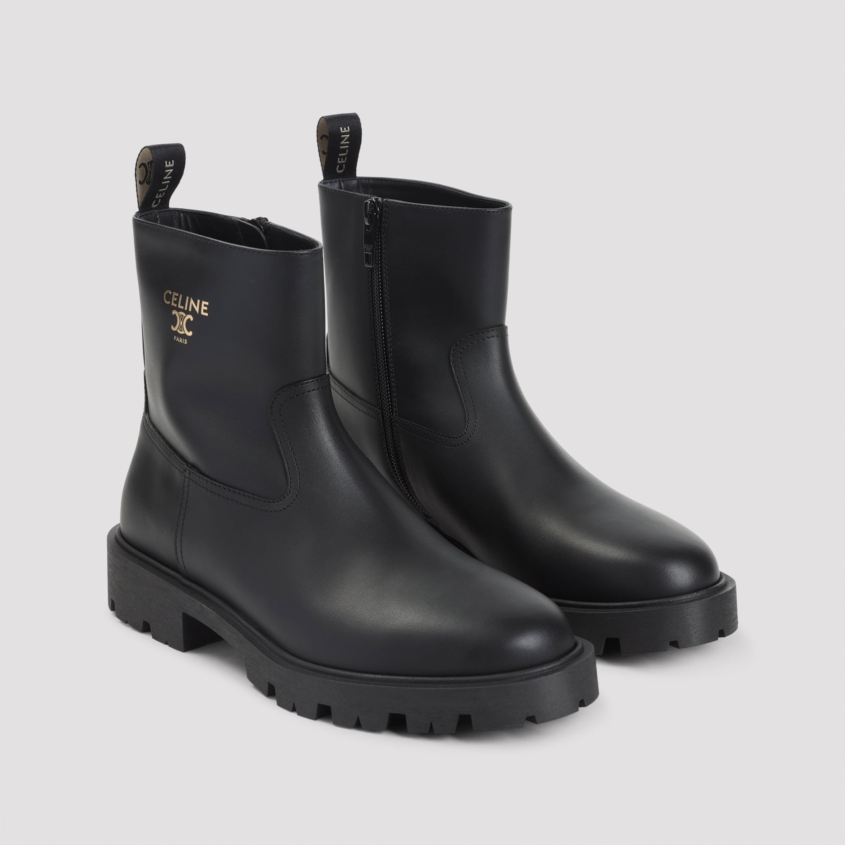 Black Calf Leather Ankle Boots