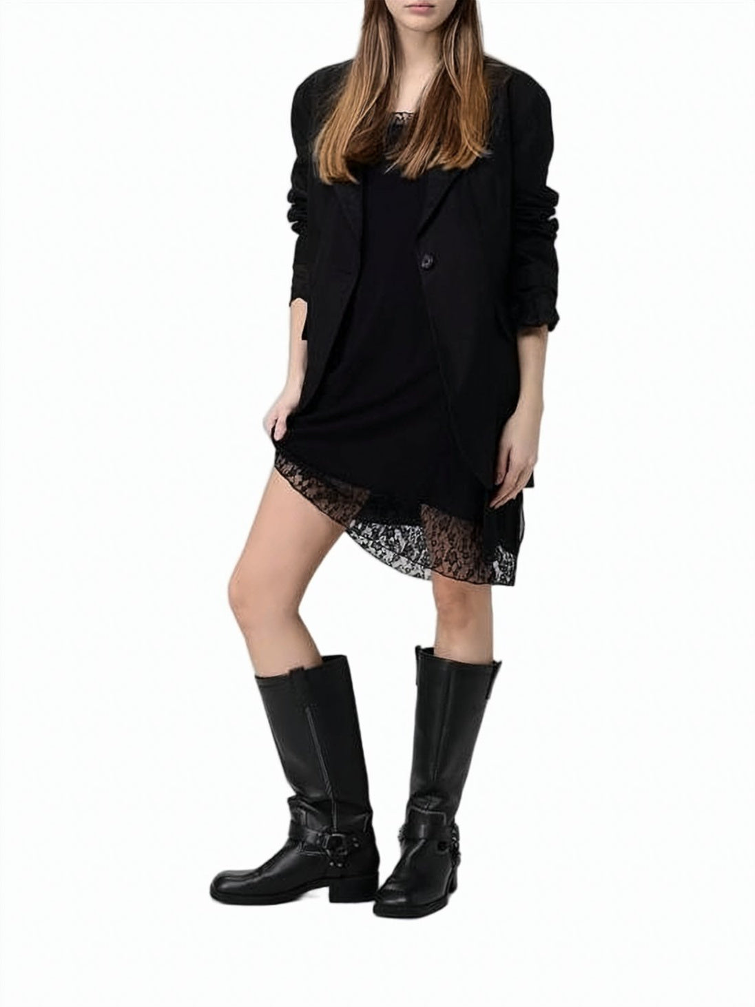 Black Midi Dress with Lace Trim