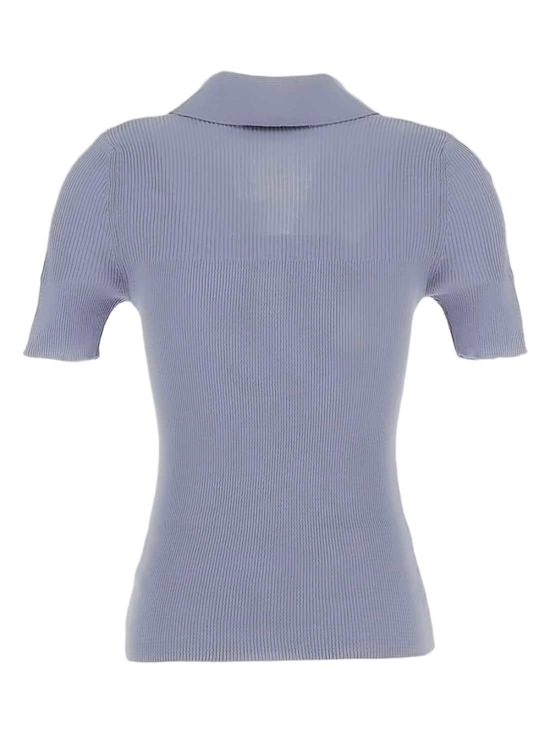 Ribbed Knit Short-Sleeved Sweater with V-Neckline