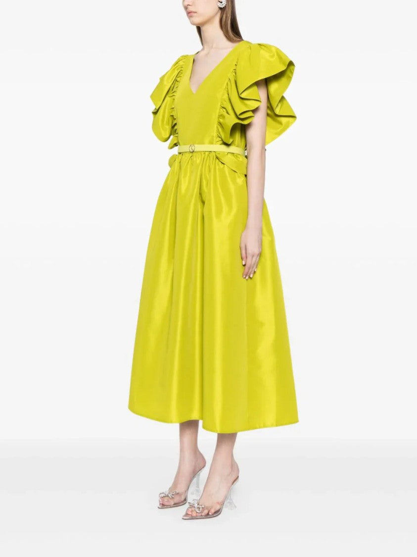 Taffeta Dress With Gathered Sleeves