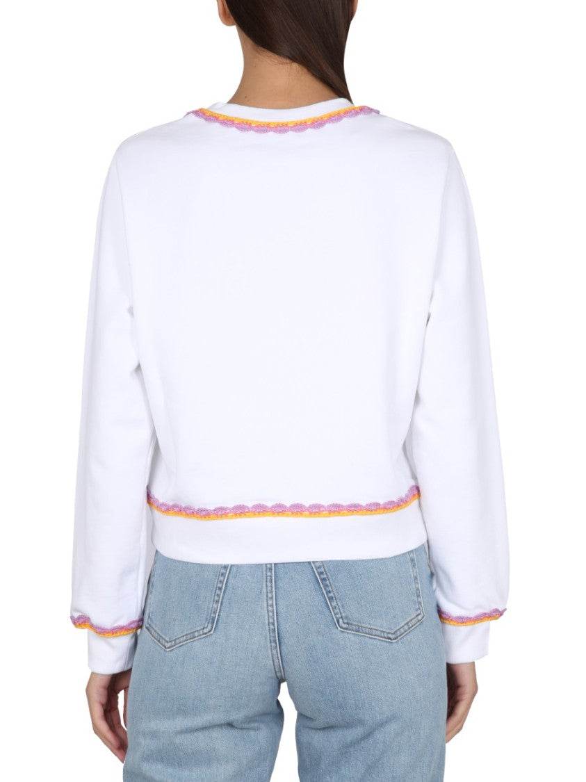 Crewneck Sweatshirt With Embroidered Logo And Scalloped Trim