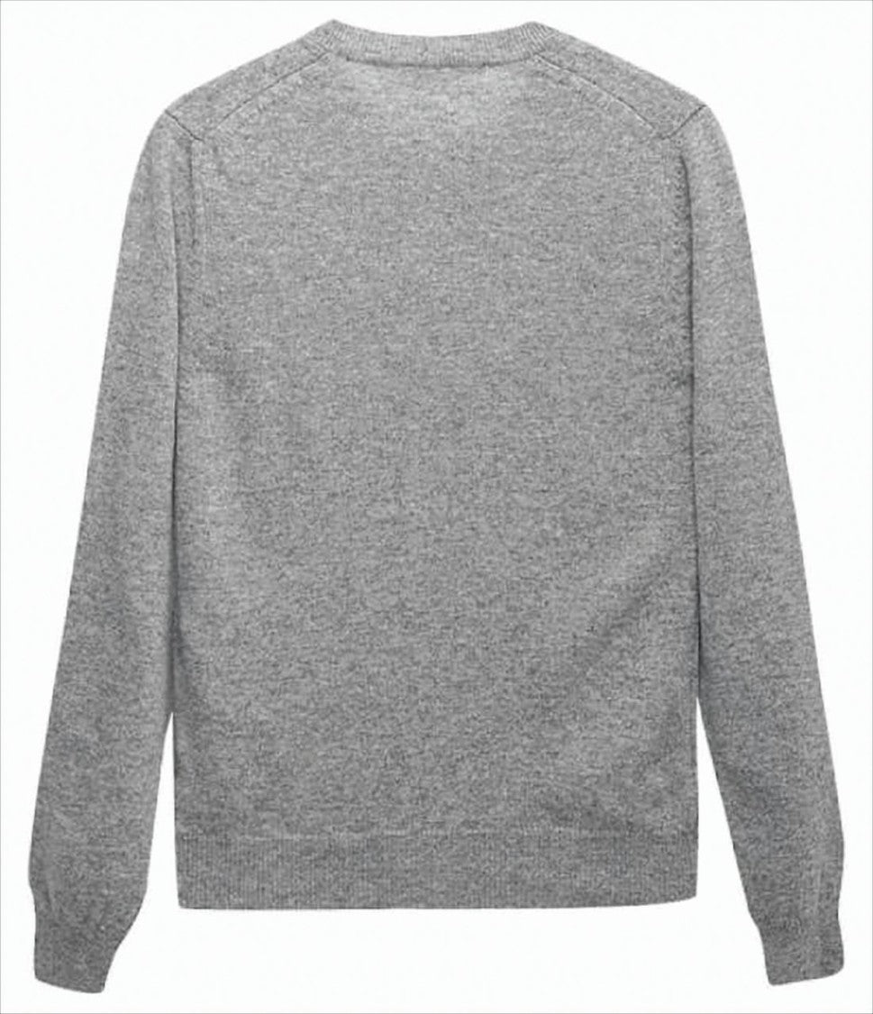 Heather Grey Wool Cardigan with Iconic Heart Emblem