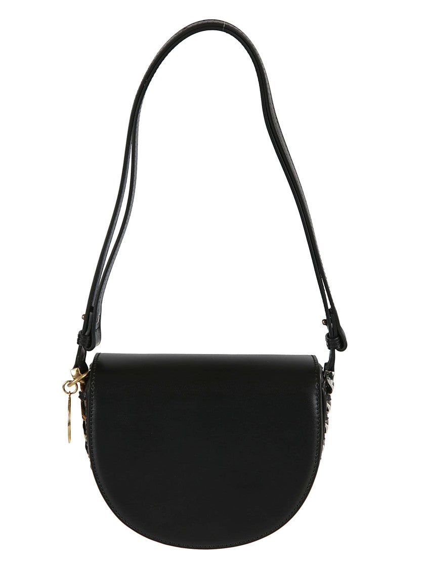 Semi-Circular Black Bag With Gold-Tone Accents