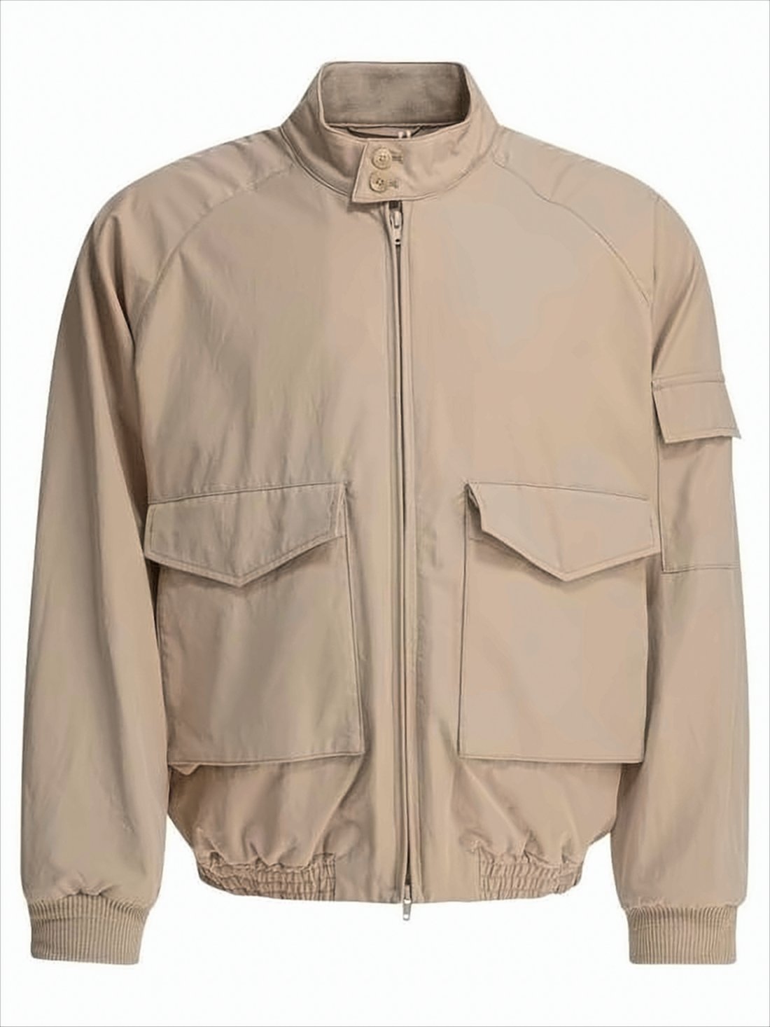 Cropped Beige Utility Jacket with Stand Collar
