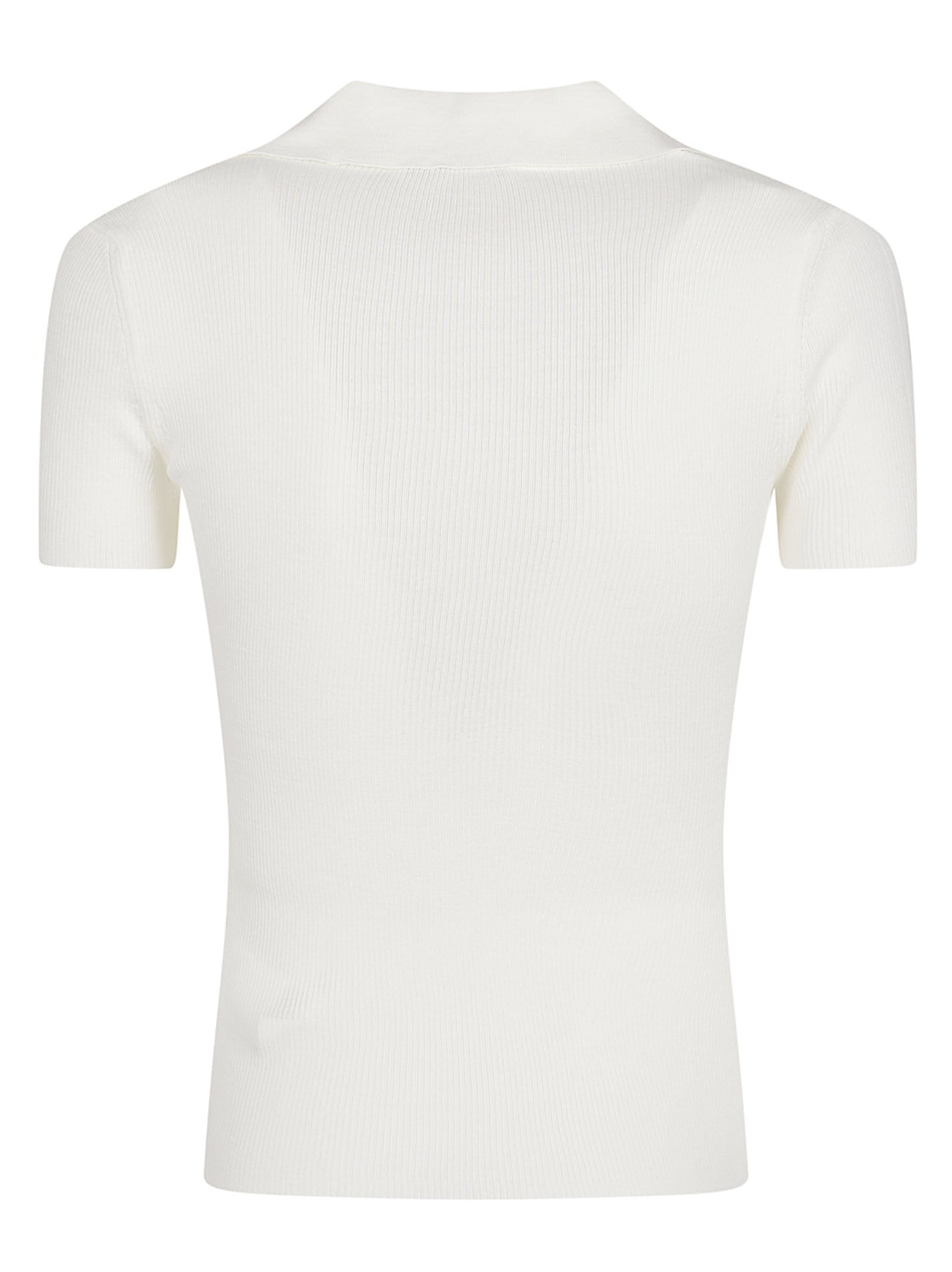 Short-Sleeved Ribbed Knit Top with Subtle V-Neckline