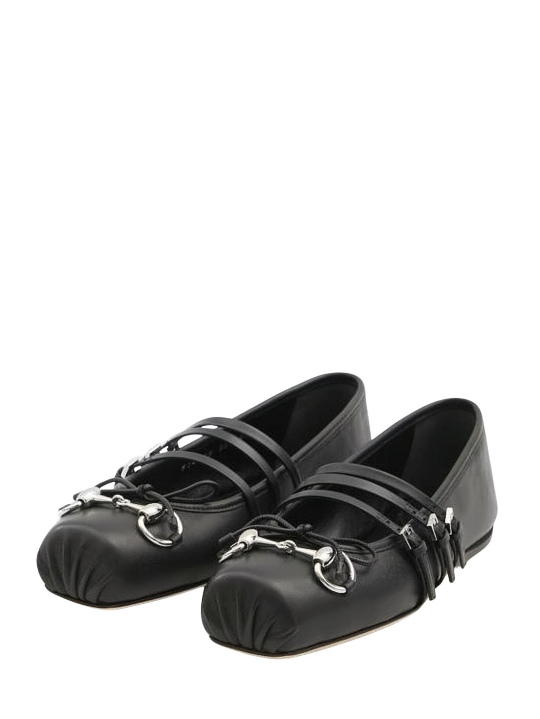 Black Leather Ballet Flats with Square Toe