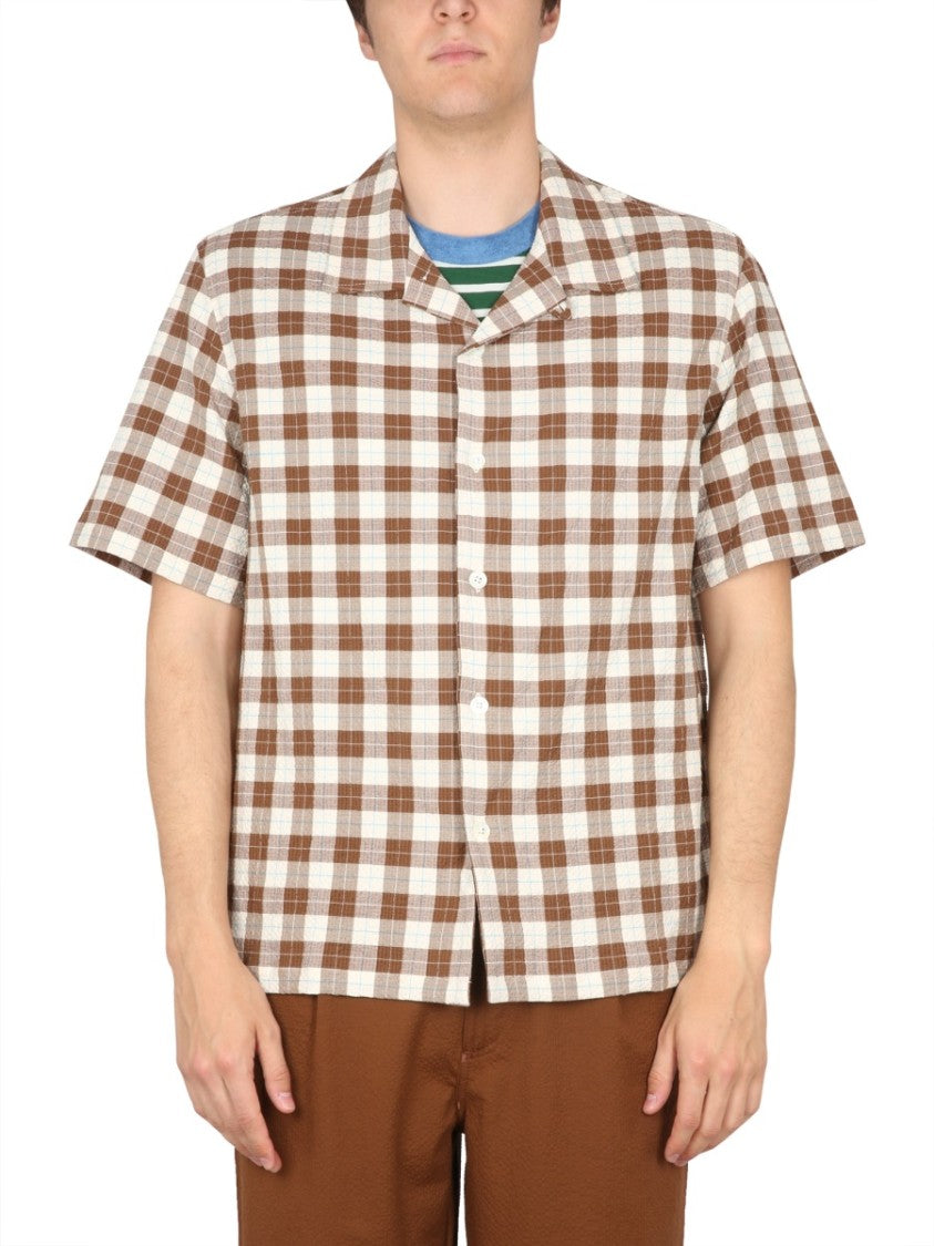 Short-Sleeved Checkered Bowling Neck Shirt