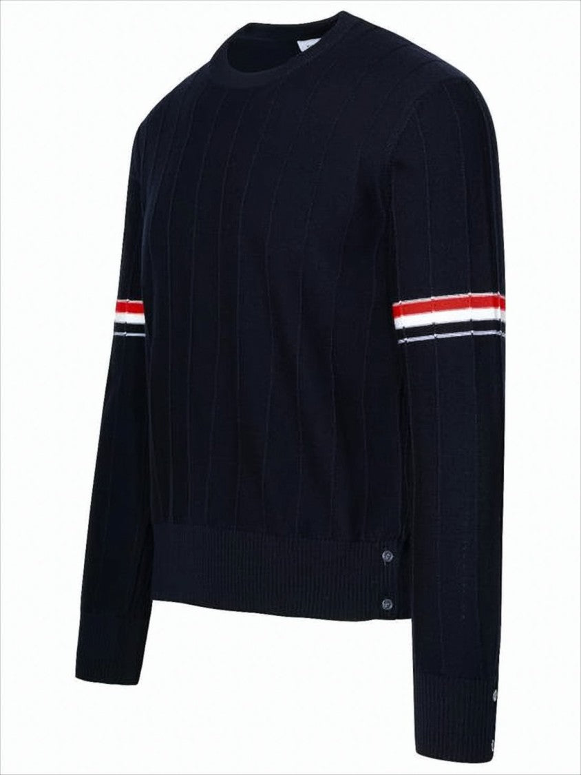 Ribbed Design Wool Sweater with Contrasting Stripes
