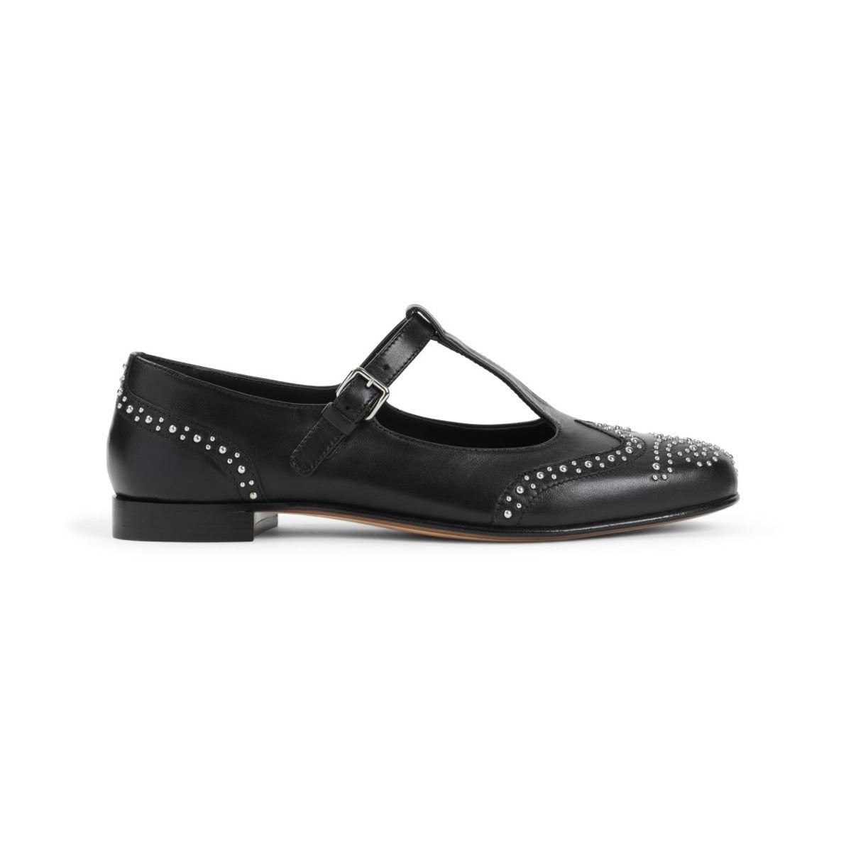 T-Strap Black Sandals With Decorative Studs