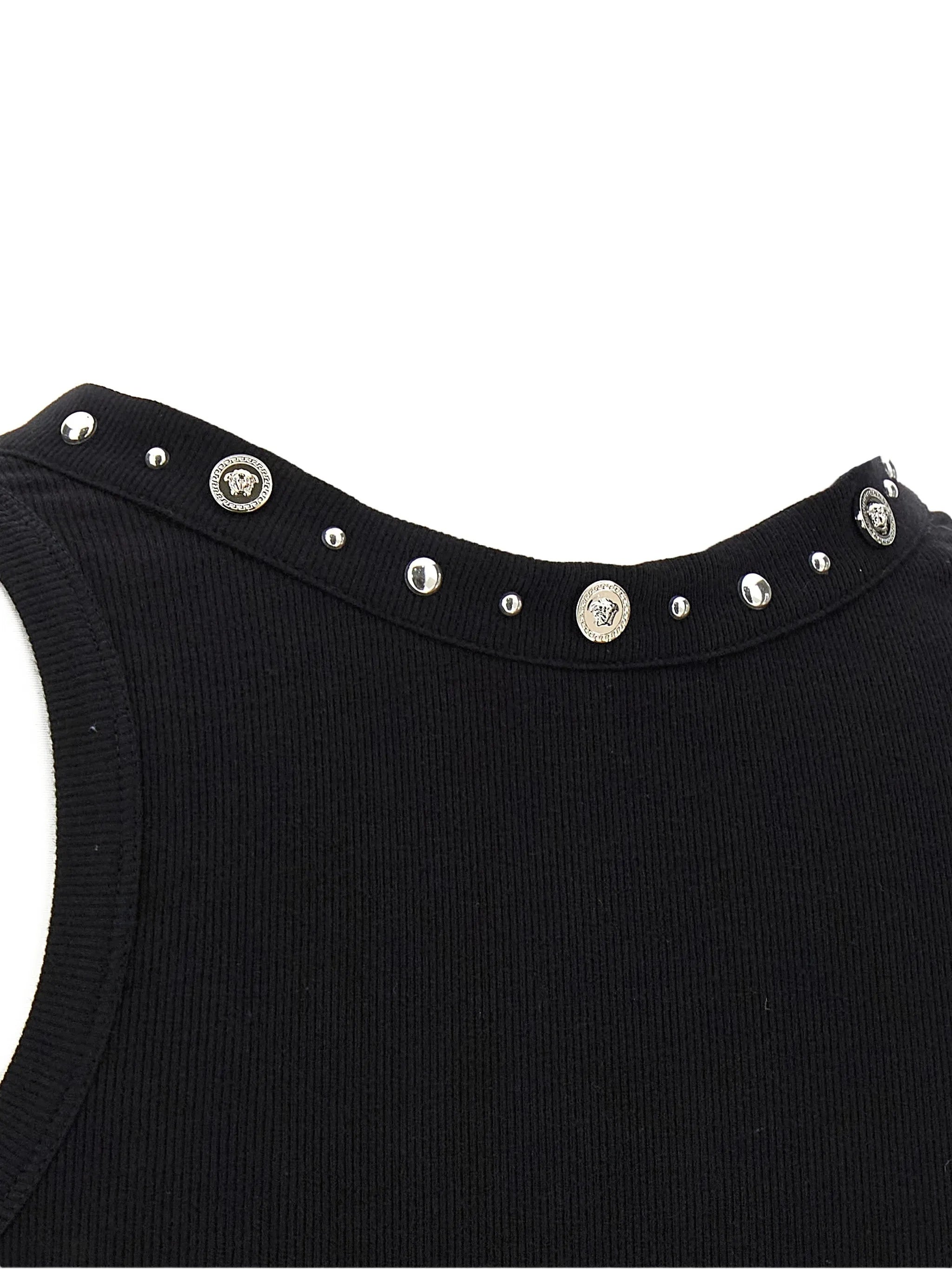 Black Ribbed Studded Decorative Button Top