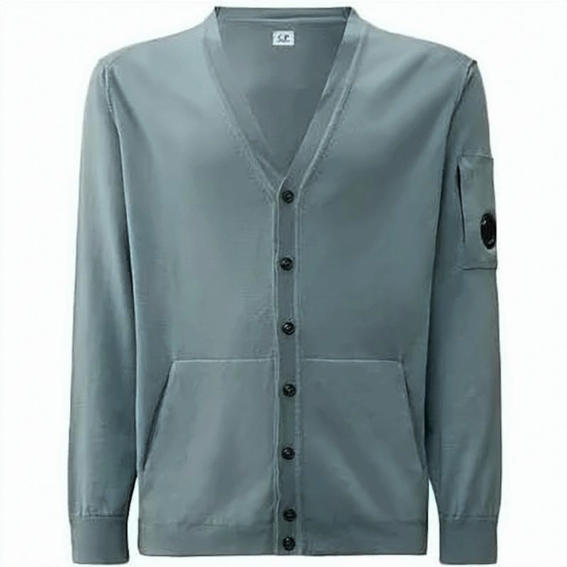 V-Neck Blue Cotton Cardigan