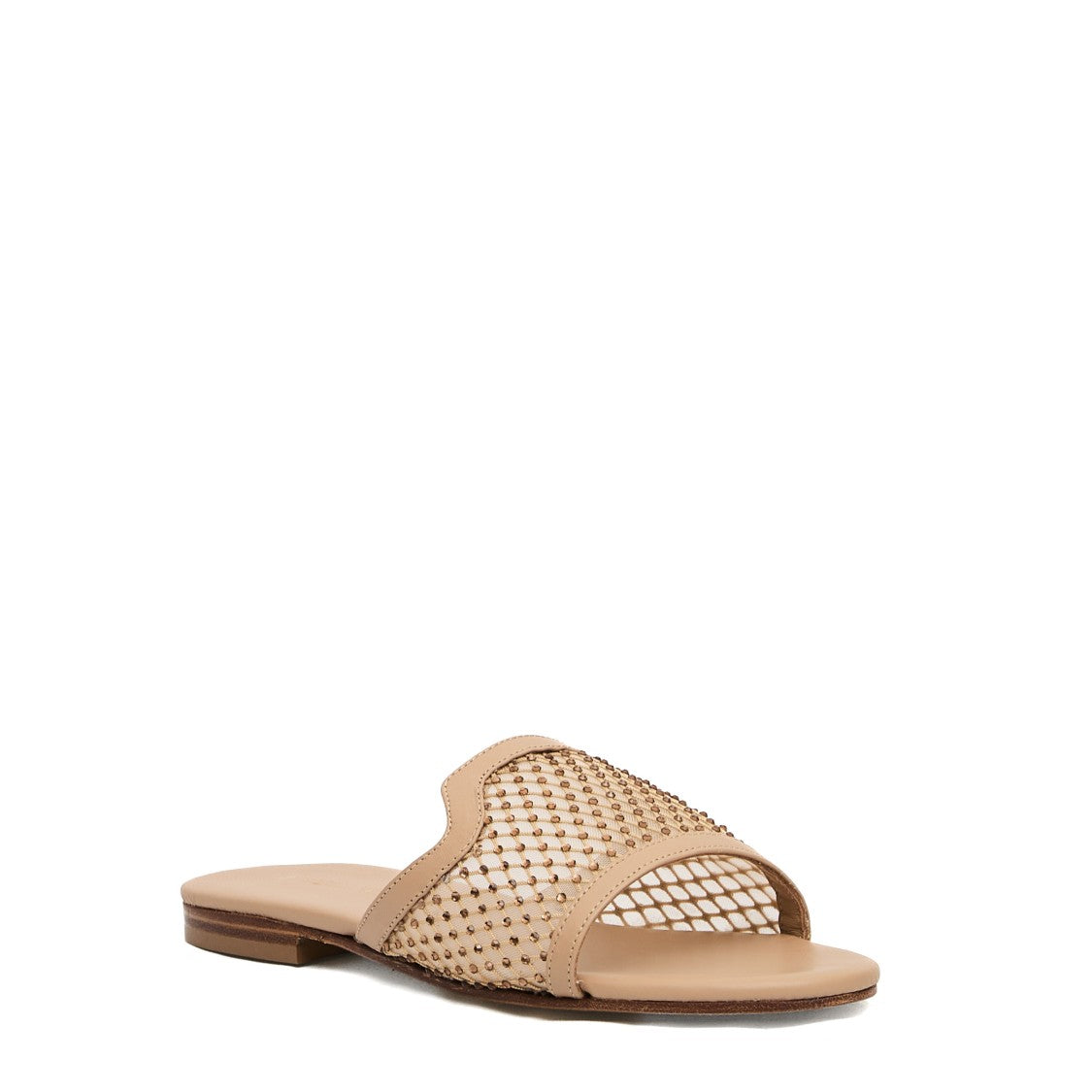 Beige Leather Slipper And Rhinestones