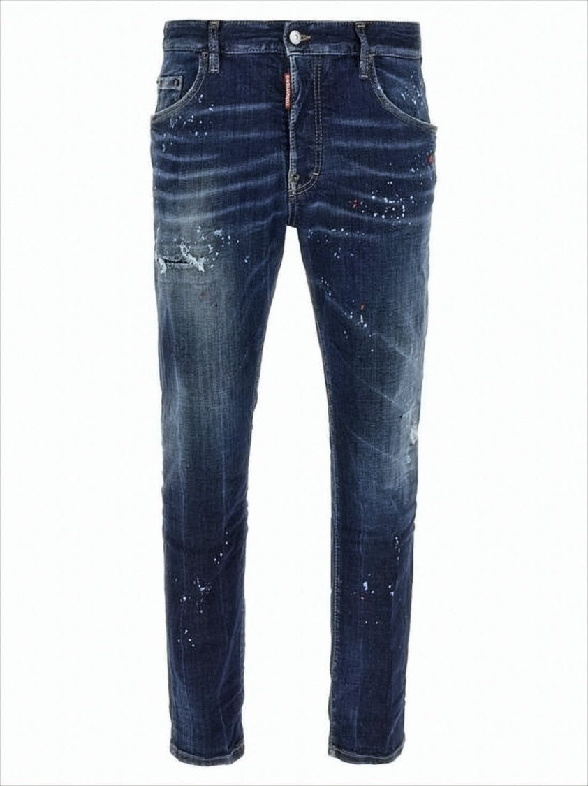 Distressed Dark Blue Slim Fit Jeans