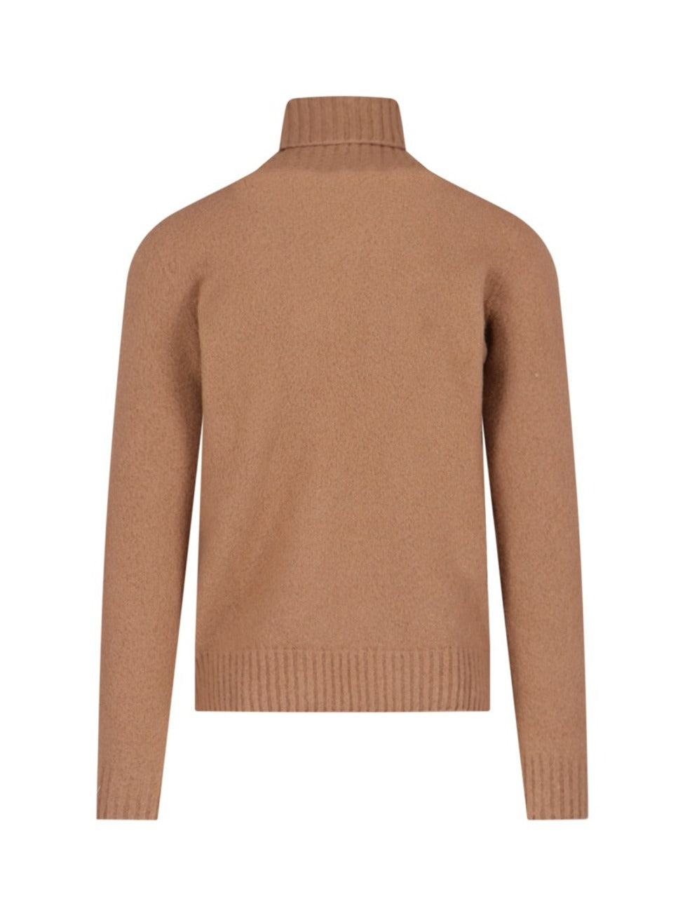 High Neck Sweater In Brown Wool Ribbed