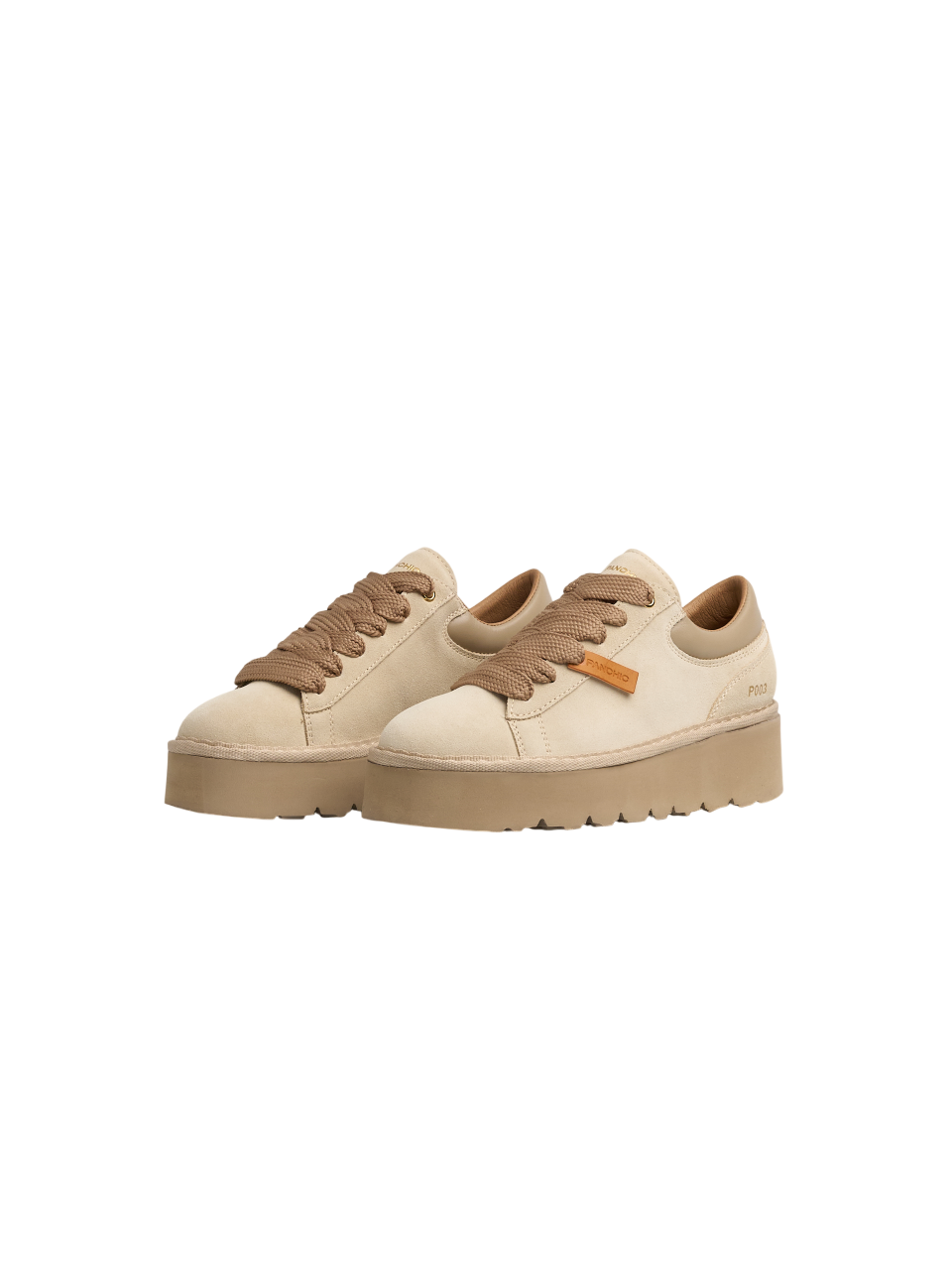Beige Leather Low-Top Sneakers With Sole