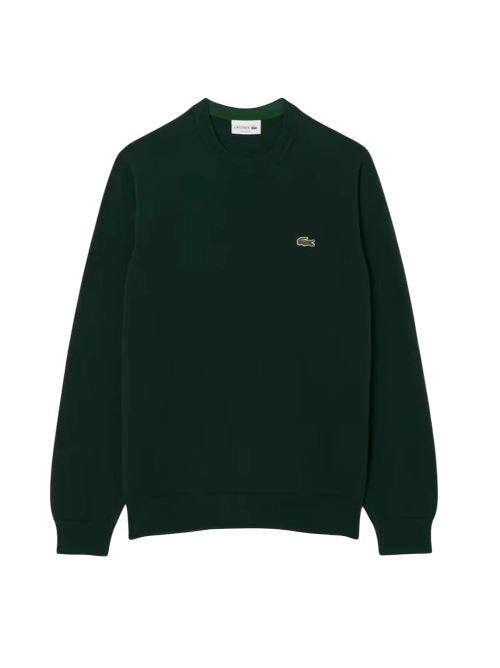 Crewneck Knit Sweater In Deep Green Wool-Polyester Blend