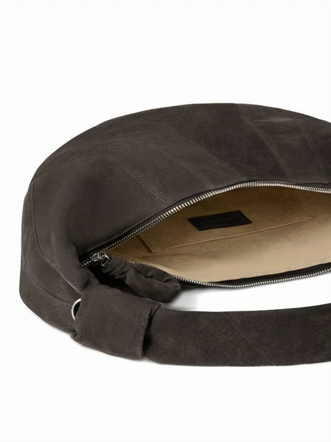 Crescent-Shaped Nubuck Leather Shoulder Bag