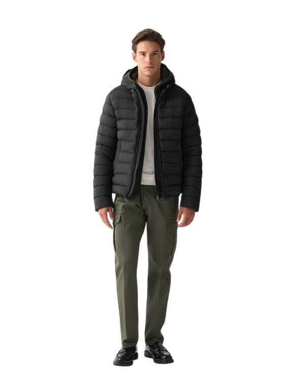 Water-Repellent Down Jacket with Snap-Button Collar