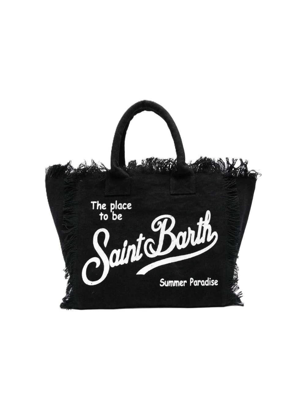 Frayed Edge Black Tote Bag with Striking Text