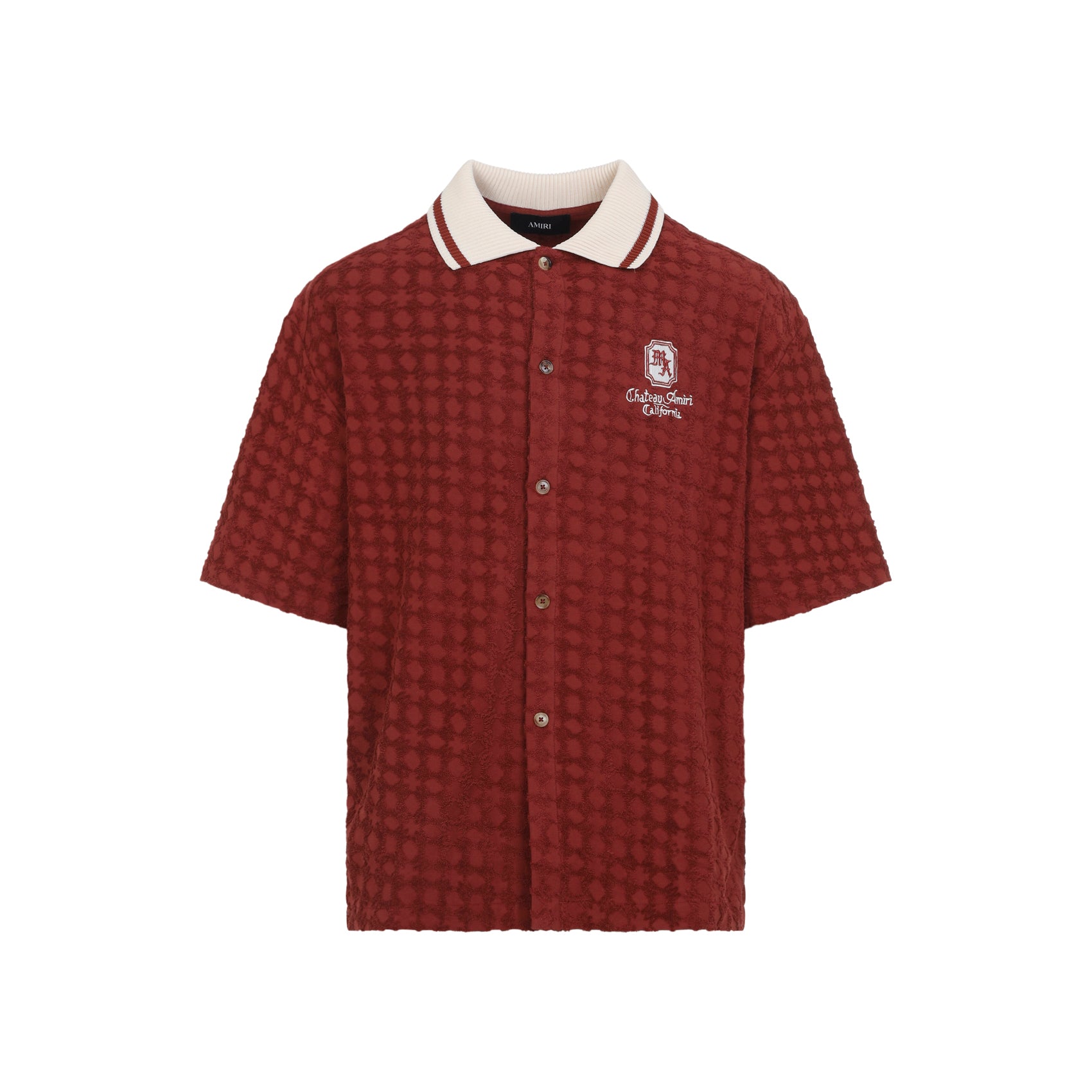 Textured Short-Sleeve Cotton Shirt With Contrasting White Collar