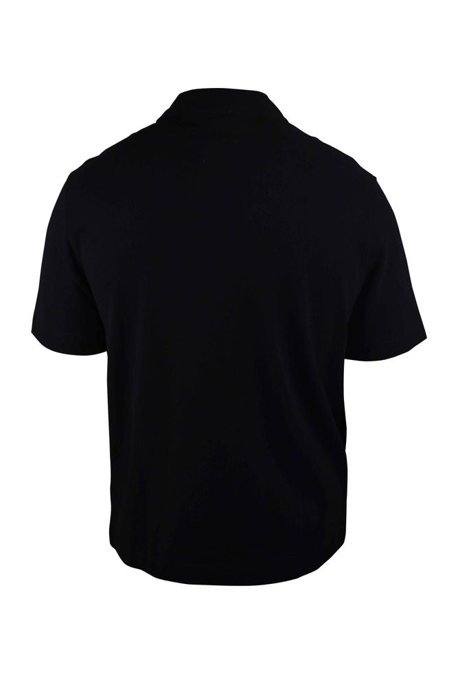 Button-Down Black Polo Shirt With Logo Patch