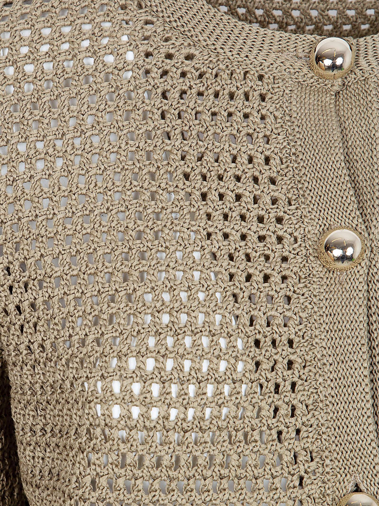 Brown Open-Knit Cardigan with Button-Down Front and Patch Pockets