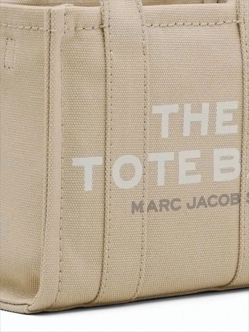 Compact Beige Cotton Canvas Tote with Detachable Strap