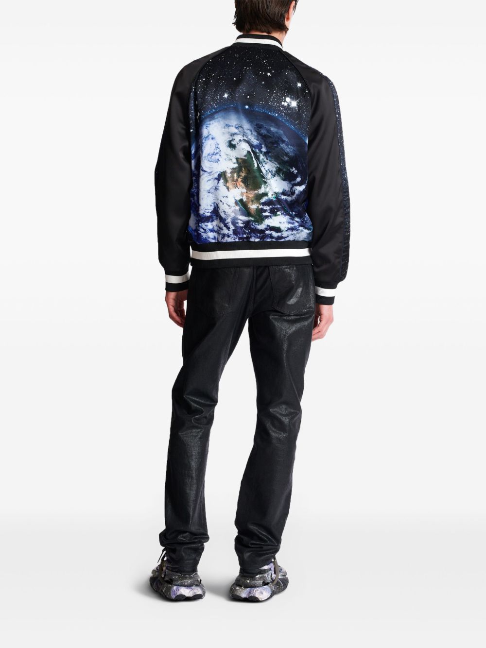 Graphic-Print Casual Jacket with Ribbed Details