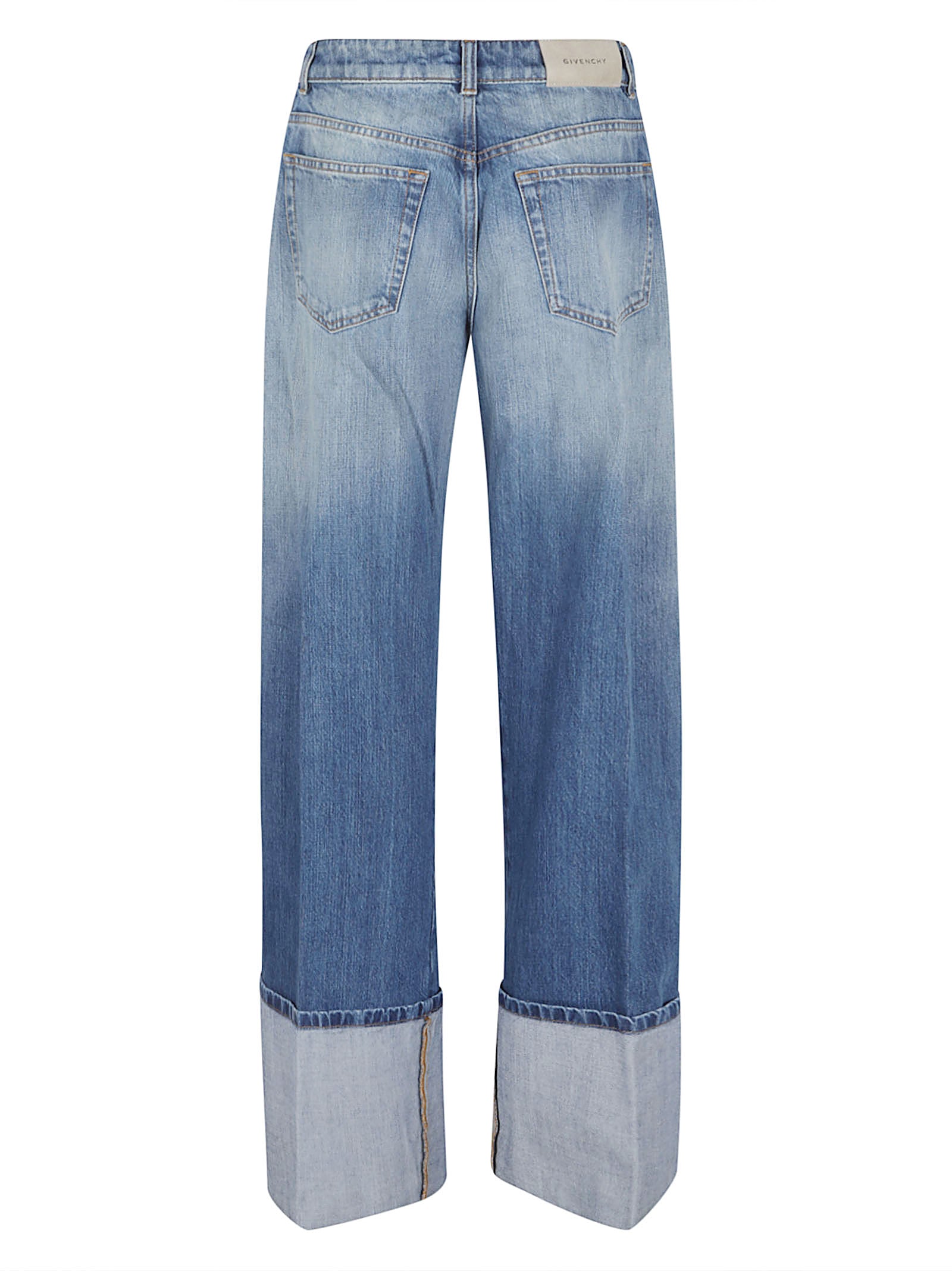 Medium-Wash Blue Denim Jeans with High Waist and Wide Leg Silhouette