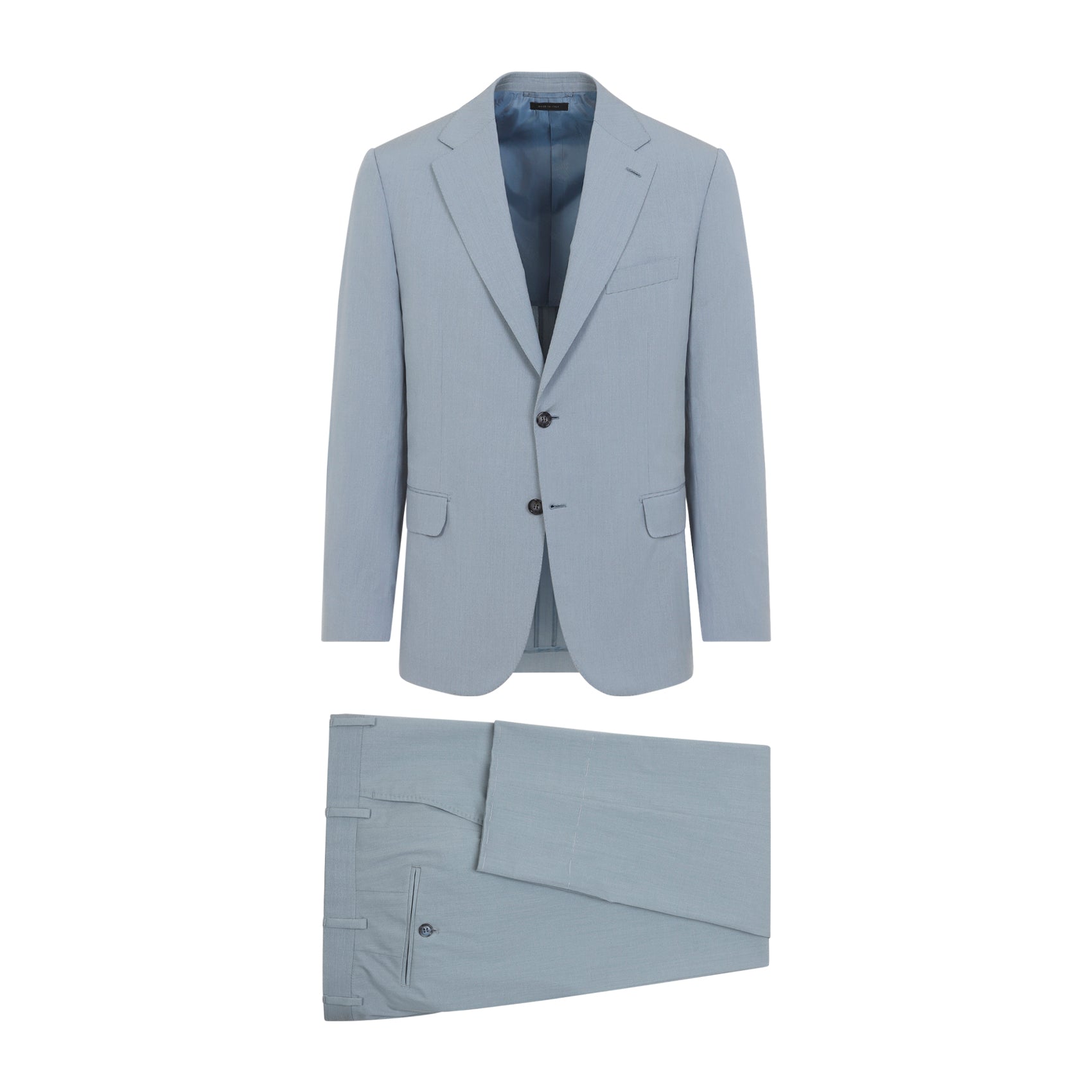 Tailored Blue Cotton-Silk Blend Suit With Notch Lapel