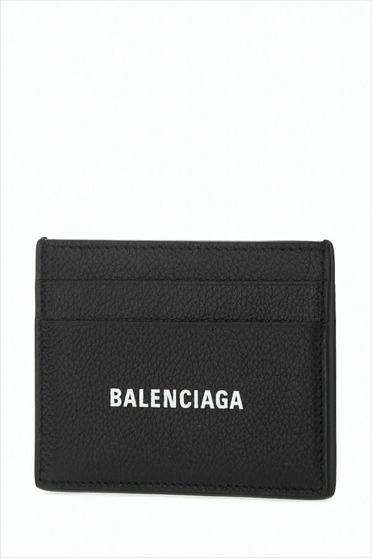 Textured Calf Leather Card Wallet with Bold Logo